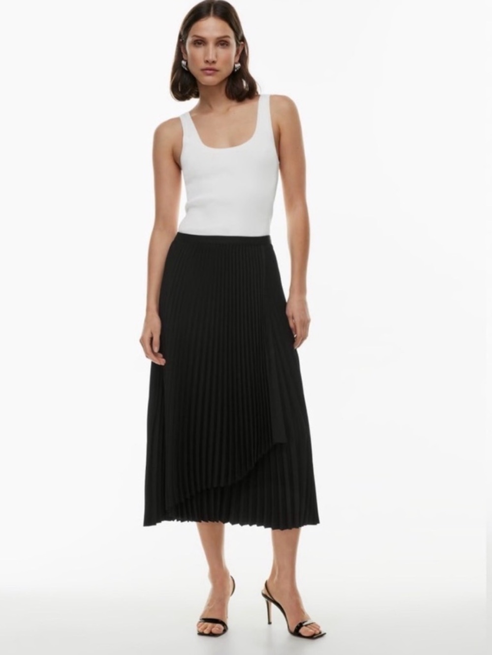 Babaton Black Pleated Asymmetric Midi Skirt